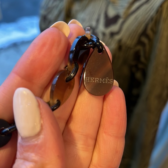 HERMÈS Buffalo Horn Necklace Brown Tortoise Shell LONG RARE bead dangle $1500RP! - Picture 8 of 16